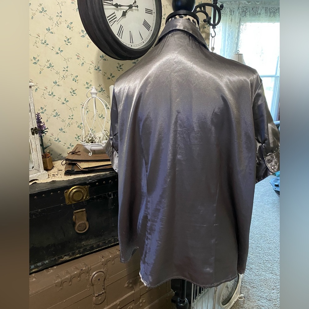 Dots Metallic Gray Ruffled Blouse - Picture 3 of 4